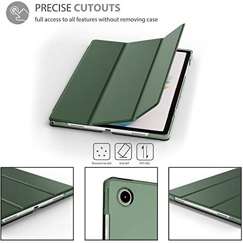 Proelite Smart Flip Case Cover For Samsung Galaxy Tab A8 10.5" Sm-X200/ Sm-X205/ Sm-X207 Translucent Back With Stylus Pen, Dark Green