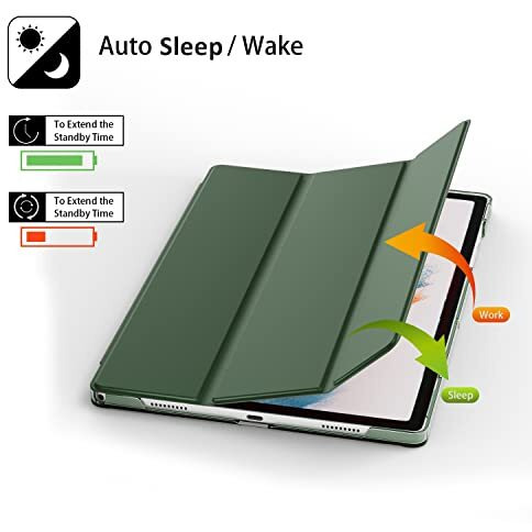 Proelite Smart Flip Case Cover For Samsung Galaxy Tab A8 10.5" Sm-X200/ Sm-X205/ Sm-X207 Translucent Back With Stylus Pen, Dark Green