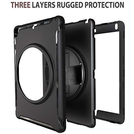 Proelite Rugged 3 Layer Armor Case Cover For Apple Ipad 9.7" 2017 2018 5Th Gen/6Th Gen Air 1 Air 2 Pro 9.7 (A1893/A1954) With Hand Grip And Rotating Kickstand