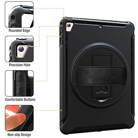 Proelite Rugged 3 Layer Armor Case Cover For Apple Ipad 9.7" 2017 2018 5Th Gen/6Th Gen Air 1 Air 2 Pro 9.7 (A1893/A1954) With Hand Grip And Rotating Kickstand