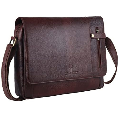 Wildhorn Genuine Leather Laptop Messenger Bag For Men | Stylish Office Bag With A Padded Laptop Compartment & Adjustable Strap | Designed To Fit Laptops Up To 14 Inches | Backed By A 1-Year Warranty