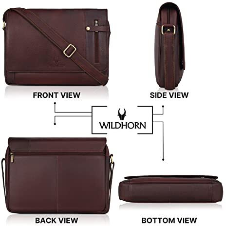 Wildhorn Genuine Leather Laptop Messenger Bag For Men | Stylish Office Bag With A Padded Laptop Compartment & Adjustable Strap | Designed To Fit Laptops Up To 14 Inches | Backed By A 1-Year Warranty