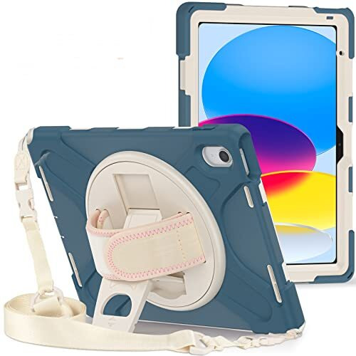 Proelite Rugged 3 Layer Armor Case Cover For Apple Ipad (A16) 11Th/10Th Generation (2025/2022). With Hand Grip And Rotating Kickstand, Cornflower Blue
