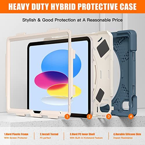 Proelite Rugged 3 Layer Armor Case Cover For Apple Ipad (A16) 11Th/10Th Generation (2025/2022). With Hand Grip And Rotating Kickstand, Cornflower Blue
