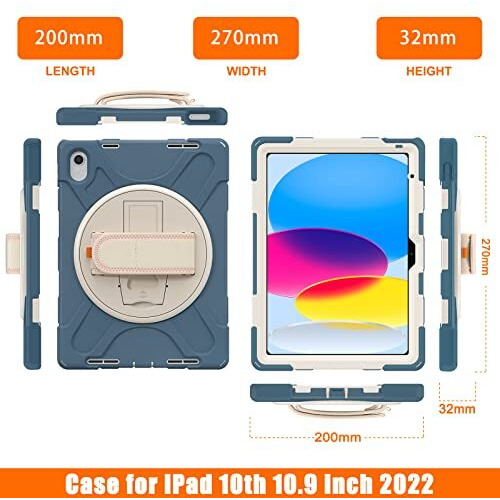 Proelite Rugged 3 Layer Armor Case Cover For Apple Ipad (A16) 11Th/10Th Generation (2025/2022). With Hand Grip And Rotating Kickstand, Cornflower Blue