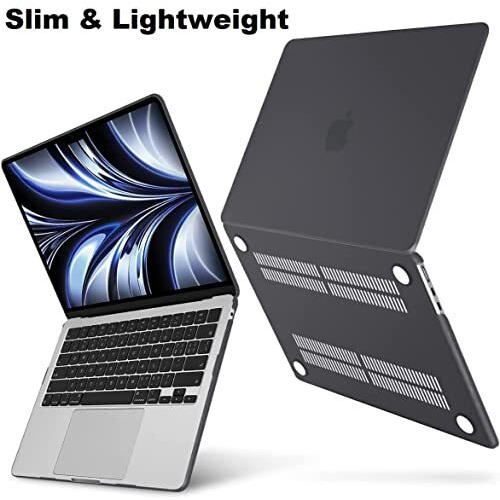 Midkart Case Compatible With Macbook Air 13.6 Inch Model M4 A3240 M3 A3113 M2 A2681 Release 2025 2024 2023 2022 With Touch Id Hard Shell Cover Keyguard & Dust Plugs, Smoke Black