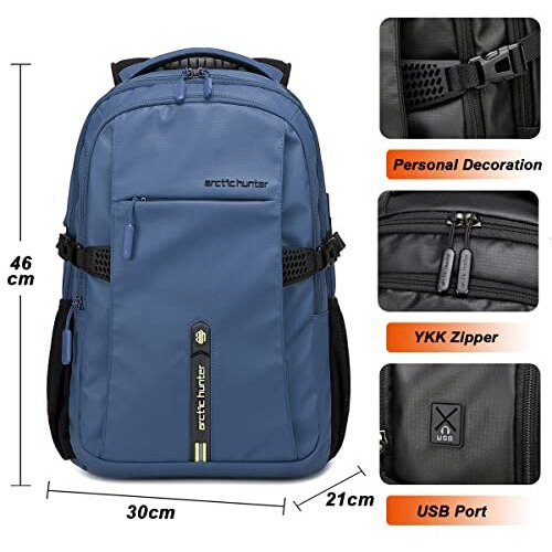 Arctic Hunter Backpack For Men Women 30L Office Casual Laptop Backpack 15.6-Inch Laptop Pocket Water-Resistant Multi-Pockets Sleek Smart College Backpack With Usb Port Ykk Zipper