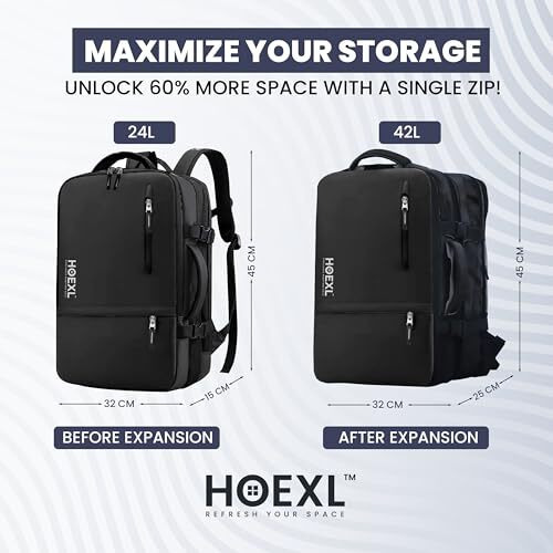 Hoexl 42L Expandable Laptop Backpack- Premium Laptop Backpacks For Men, Women For Travel, School, College - Tech Bag With Usb,17 Inch Laptop Bags, Multipurpose Smart Bag
