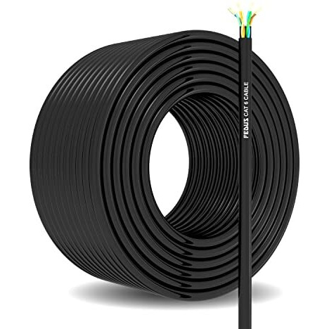 Fedus 300 Meter Heavy Duty Outdoor Cat6 Cable Weatherproof/Uv Resistant 10000Mbps Ethernet Cable Suitable For Direct Burial Installations Ethernet Patch Lan Cable,Internet Cable Network Cord Black