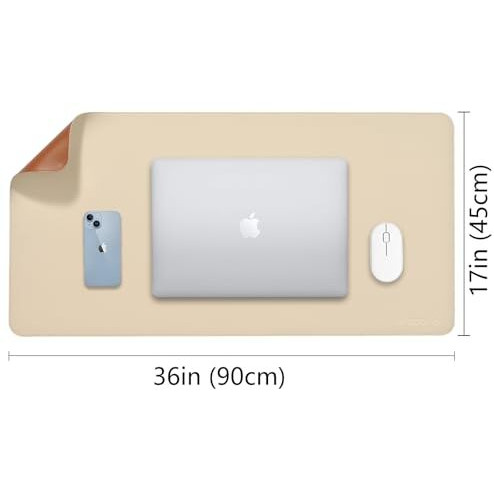 Aropana Vegan Leather Desk Mat, Mouse Pad Large, Computer Table Mat, Reversible Extended Laptop Pad For Desk, Dual Side Waterproof Edge-Stitched (36&quotX17&quotInch, White/Coffee)