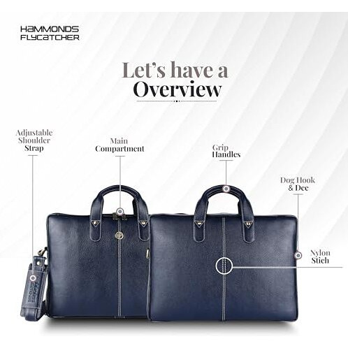 Hammonds Flycatcher Genuine Leather Office Bag For Men - 15.6 Inch Laptop Bag For Men For Professionals, Business Travelers - Adjustable Straps & Multiple Compartments - 1 Year Warranty - Royal Blue