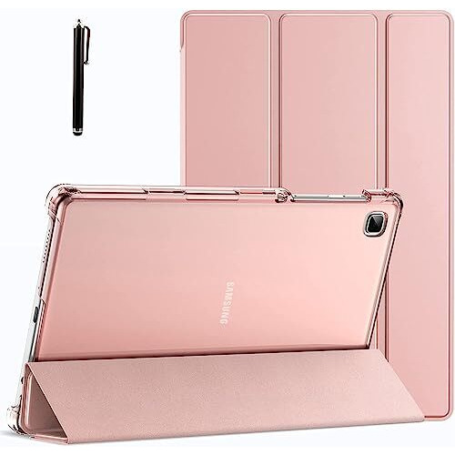 Proelite Smart Flip Case Cover For Samsung Galaxy Tab A7 Lite 8.7" Sm-T220/225 Translucent Back With Stylus Pen, Rose Gold
