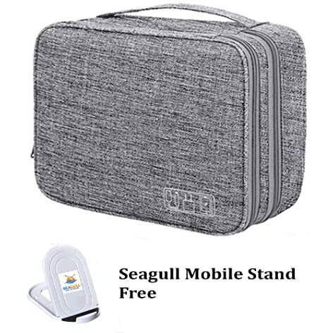 Seagull Flight Of Fashion Nylon Double Layer Electronic Gadget Organizer Case, Cable Organizer Bag For Accessories With Mobile Stand - 27 X 20 X 9 Cm - Grey - Model 1