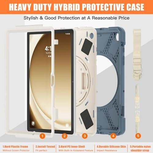 Proelite Cover For Samsung Galaxy Tab A9 Plus 11 Inch Case Cover, Rugged 3 Layer Armor Case Cover For Samsung Galaxy Tab A9+ 11 Inch Hand Grip And Rotating Kickstand, Cornflower Blue