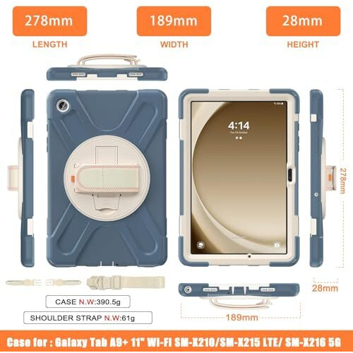 Proelite Cover For Samsung Galaxy Tab A9 Plus 11 Inch Case Cover, Rugged 3 Layer Armor Case Cover For Samsung Galaxy Tab A9+ 11 Inch Hand Grip And Rotating Kickstand, Cornflower Blue