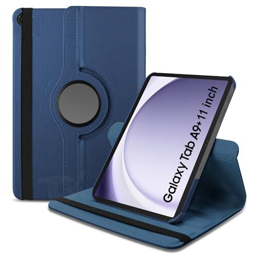 Tgk Rotating Cover For Samsung Galaxy Tab A9 Plus 11 Inch 360 Degree Leather Flip Case (Dark Blue)