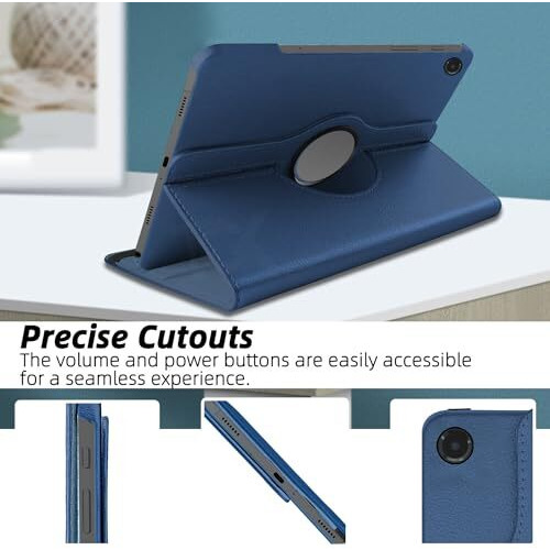 Tgk Rotating Cover For Samsung Galaxy Tab A9 Plus 11 Inch 360 Degree Leather Flip Case (Dark Blue)