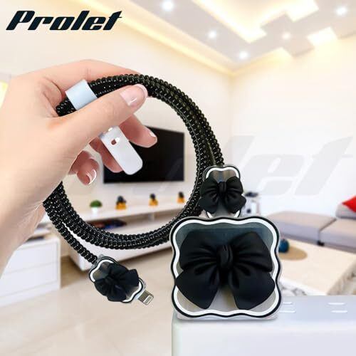 Prolet Cute 3D Bow Design Case Cover For Iphone Adapter Compatible With 18W And 20W Charger Only 360 Full Protection Silicone Case Cover 5 In 1 (Black Bow)