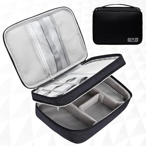 Yellow Weaves 3 Layer Electronics Accessories Organizer Bag, Cable Organizer Bag, Travel Pouch For Charger, Usb Cord, Data Cable, Sd Cards, Earphone, Power Bank, Black, 25X18X10Cm - Canvas