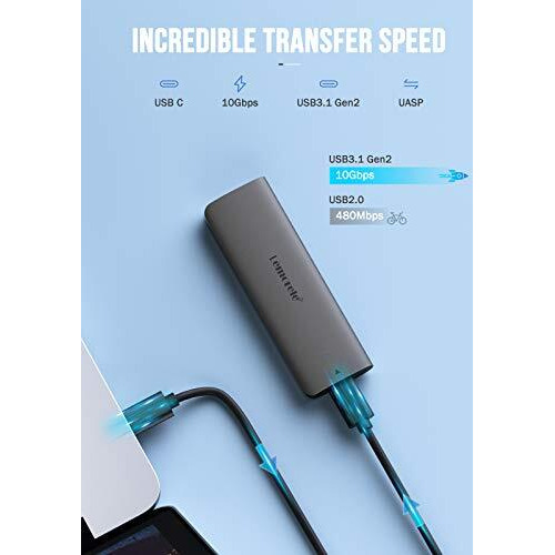 Lemorele M.2 Nvme Ssd Enclosure Adapter, Tool-Free Usb C 3.2 Gen2 (10Gbps) Nvme M.2 Pcie External Hard Drive Case Adapter For (M-Key & M+B Key) Nvme Ssd (2230/2242 /2260/2280)