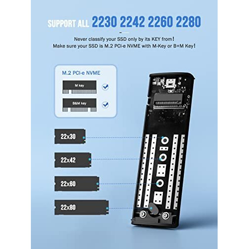 Lemorele M.2 Nvme Ssd Enclosure Adapter, Tool-Free Usb C 3.2 Gen2 (10Gbps) Nvme M.2 Pcie External Hard Drive Case Adapter For (M-Key & M+B Key) Nvme Ssd (2230/2242 /2260/2280)