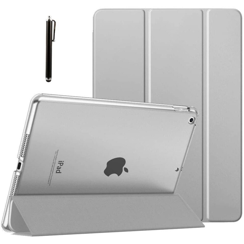 Proelite Smart Trifold Hard Back Flip Stand Case Cover For Apple Ipad 9.7 Inch 2018/2017 5Th 6Th Generation With Stylus Pen- Grey