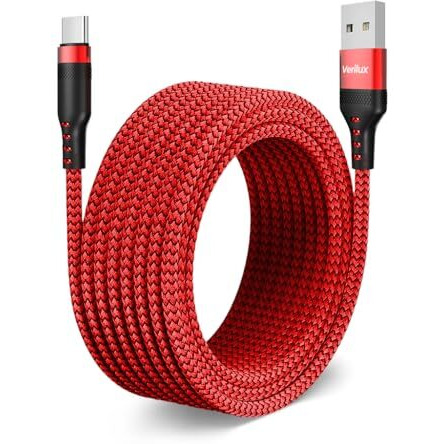 Verilux 16.4Ft Type C Charging Cable For Iphone 15 Usb C 3.1 62W Pd Charging Cable Data Cable Support 480Mbps Data Sync Extra Long Nylon Woven Charging Cable For Iphone 15, Phone, Tablet, Ps5, Red