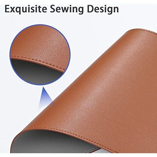 Aropana Vegan Leather Desk Mat, Mouse Pad Large, Computer Table Mat, Reversible Extended Laptop Pad For Desk, Dual Side Waterproof Edge-Stitched (36&quotX17&quotInch, Brown/Grey)