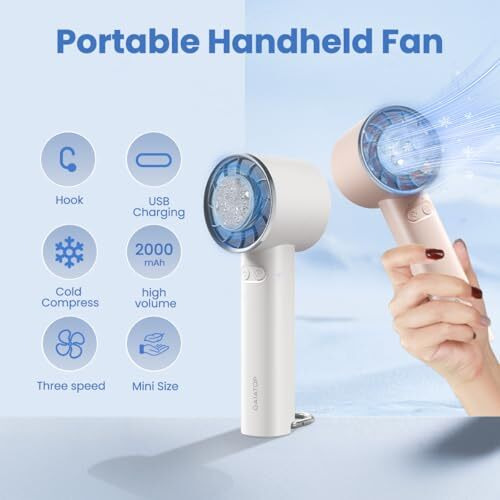 Gaiatop Mini Portable Fan, Powerful Handheld Fan, 3 Speed Strong Wind Personal Small Desk Fan With Ice Cooling Refrigerating Pad For Quick Cooling, Rechargeable Usb Fan For Indoor Outdoor Use (Pink)