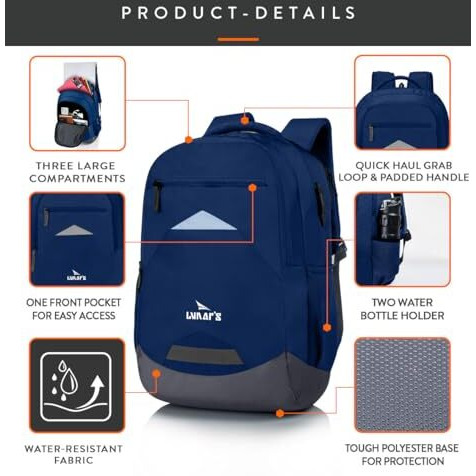 Lunar's Bingo - 48 L Laptop Bag | School Bag For Boys | Laptop Bag 15.6 Inch | Water Resistant Laptop Backpack | College Bag | Office Backpack For Men | Travel Backpack With 1 Year Warranty