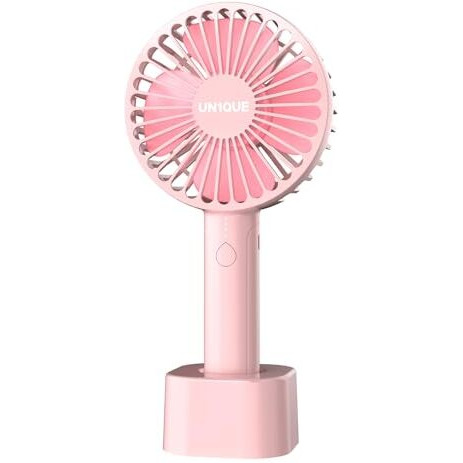 Un1Que Mini Portable Hand Fan - Powerful Brushless Motor Small Fan, 3-Speeds, Usb Rechargeable Fan With Base For Travel, Office, Kitchen, Face Makeup And Outdoor Use - For Women And Men (Pink, X3 Pro)