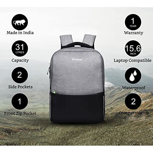 Wildhorn 31L Laptop Backpack For Men/Women I Fits Upto 15.6" Laptop I Waterproof I Travel/Business/College Bookbags