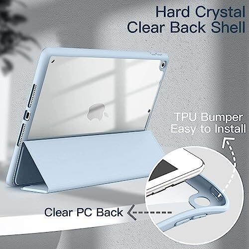 Proelite Smart Flip Case Cover For Apple Ipad 10.2 Inch 2021 9Th/8Th/7Th Gen, Clear Soft Back With Pencil Holder, Haze Blue