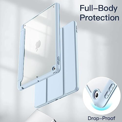 Proelite Smart Flip Case Cover For Apple Ipad 10.2 Inch 2021 9Th/8Th/7Th Gen, Clear Soft Back With Pencil Holder, Haze Blue