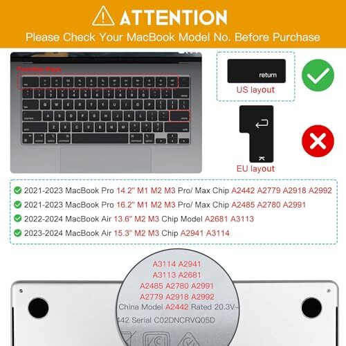 Oaky Keyboard Protector For 2025-2021 M4/M3/M2 Chip Macbook Air 13 Inch/Macbook Air 15 Inch [Model A3240 A3113 A2681 A3113 A2681 A3114 A2941] Dust-Proof Keyboard Skin Protector - Tpu Clear
