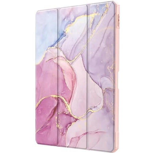 Proelite Case For Ipad Air 11 Inch M3/M2 2025/2024, Ipad Air 10.9 Inch 5Th/4Th Gen & Ipad Pro 11 Inch 4Th/3Rd Gen 2022 Case Cover, Transparent Smart Flip Cover With Pencil Holder, Marble Rose Pink