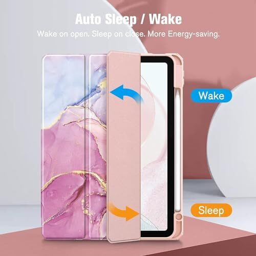 Proelite Case For Ipad Air 11 Inch M3/M2 2025/2024, Ipad Air 10.9 Inch 5Th/4Th Gen & Ipad Pro 11 Inch 4Th/3Rd Gen 2022 Case Cover, Transparent Smart Flip Cover With Pencil Holder, Marble Rose Pink