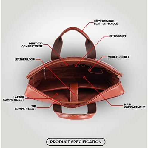 Hammonds Flycatcher Genuine Leather Office Bag For Men - Laptop Bag For Men - Padded Laptop Compartment, Fits 14 Inch Laptop - Adjustable Strap, 1 Year Warranty - Office, Travel, Daily Use - Tan