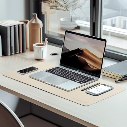Aropana Vegan Leather Desk Mat, Mouse Pad Large, Computer Table Mat, Reversible Extended Laptop Pad For Desk, Dual Side Waterproof Edge-Stitched (27.6X13.8 Inch, White/Coffee)