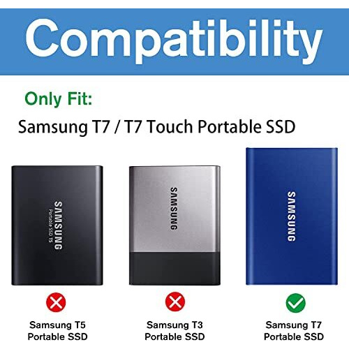 Zorbes Storage Bag For Samsung T7/T7 Touch Portable Ssd,Shockproof Travel Organizer Storage Case With Handstrap For Samsung T7/T7 Touch 500Gb 1Tb 2Tb Usb 3.2 External Ssd (Only Bag),Black