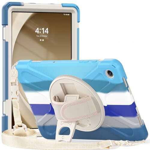 Proelite Cover For Samsung Galaxy Tab A9 Plus 11 Inch Case Cover, Rugged 3 Layer Armor Case Cover For Samsung Galaxy Tab A9+ 11 Inch Hand Grip And Rotating Kickstand, Rainbow Blue
