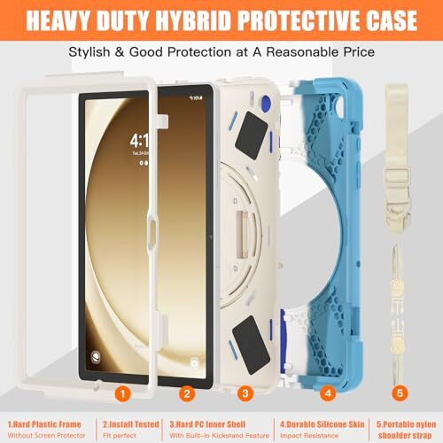Proelite Cover For Samsung Galaxy Tab A9 Plus 11 Inch Case Cover, Rugged 3 Layer Armor Case Cover For Samsung Galaxy Tab A9+ 11 Inch Hand Grip And Rotating Kickstand, Rainbow Blue