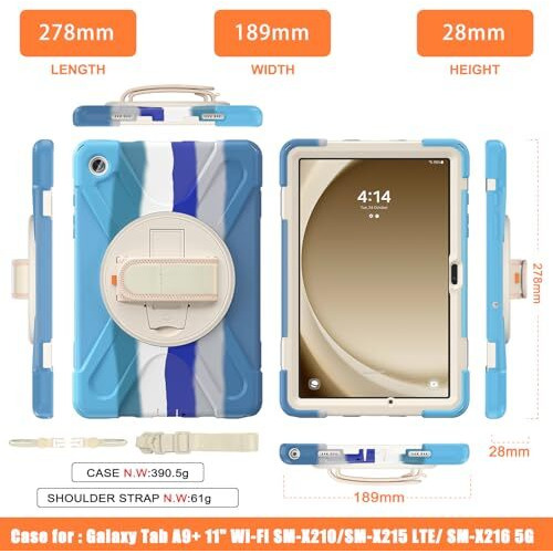 Proelite Cover For Samsung Galaxy Tab A9 Plus 11 Inch Case Cover, Rugged 3 Layer Armor Case Cover For Samsung Galaxy Tab A9+ 11 Inch Hand Grip And Rotating Kickstand, Rainbow Blue