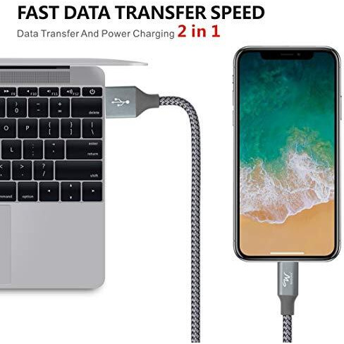 Wayona Nylon Braided (2 Pack) Lightning To Usb Syncing And Fast Charging Data Cable Compatible For Iphone 13, 12, 11, X, 8, 7, 6, 5, Ipad Air, Pro, Mini (6 Ft Pack Of 2, Grey)