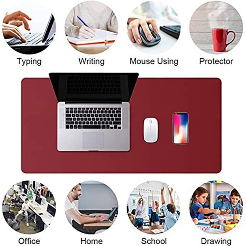 Aropana Vegan Leather Desk Pad, Extended Mouse Pad, Office Desk Mat, Reversible Desk Protector, Dual Side Waterproof Edge-Stitched Upgraded Version (36&quotX17&quotInch, Black/Red)