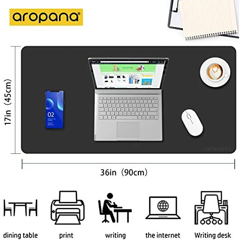 Aropana Vegan Leather Desk Pad, Extended Mouse Pad, Office Desk Mat, Reversible Desk Protector, Dual Side Waterproof Edge-Stitched Upgraded Version (36&quotX17&quotInch, Black/Red)