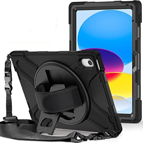 Proelite Rugged 3 Layer Armor Case Cover For Apple Ipad (A16) 11Th/10Th Generation (2025/2022). With Hand Grip And Rotating Kickstand, Black