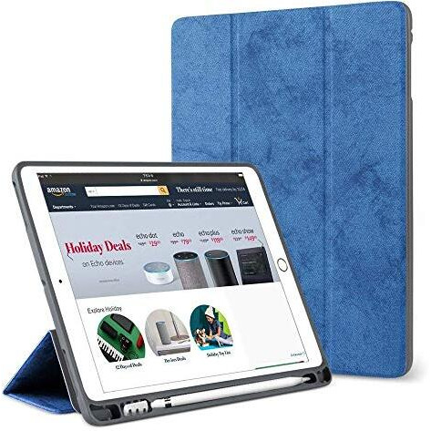Proelite Smart Pu Flip Case Cover For Apple Ipad 9.7" 2017 2018 5Th Gen/6Th Gen Air 1 Air 2 (A1893/A1954) (Dark Blue) With Pencil Holder