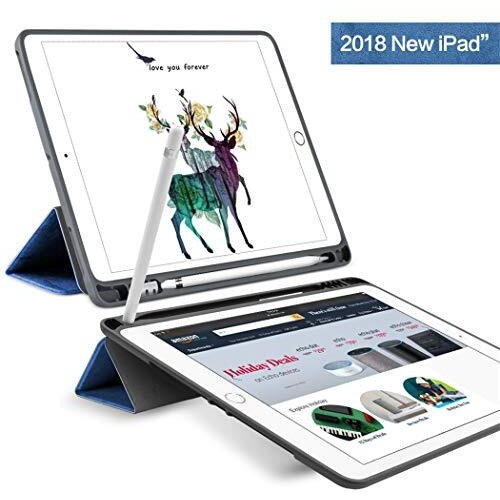 Proelite Smart Pu Flip Case Cover For Apple Ipad 9.7" 2017 2018 5Th Gen/6Th Gen Air 1 Air 2 (A1893/A1954) (Dark Blue) With Pencil Holder
