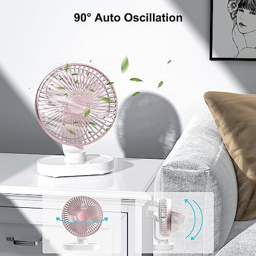 Hoteon Table Fan, 4000Mah Usb Rechargeable Desk Fan, 4 Speeds Oscillating Air Cooling, Type C Input Quiet Personal Small Cooler For Home Office Bedroom - Rose Gold